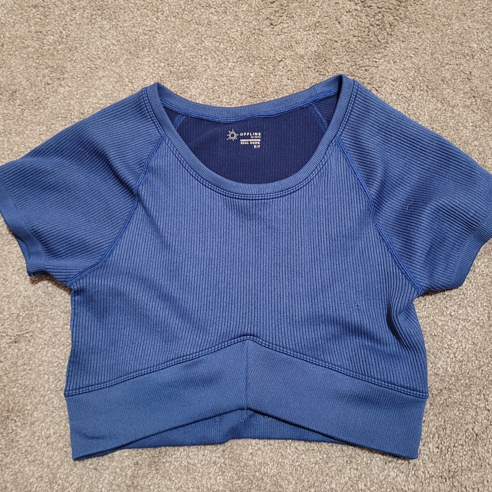 OFFLINE by aerie royal blue cropped t-shirt size small